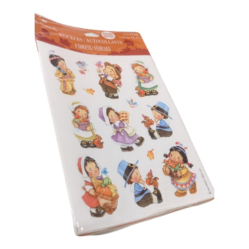 Hallmark Stickers Thanksgiving Pilgrim Indian 4 Sheets Acid Free Scrapbook‎